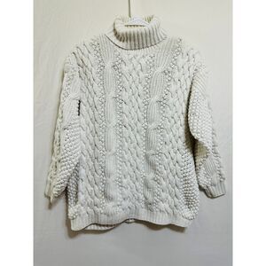 Haut De Gamme Women's VTG Cowl Neck Hand Knit Cable Sweater Size S